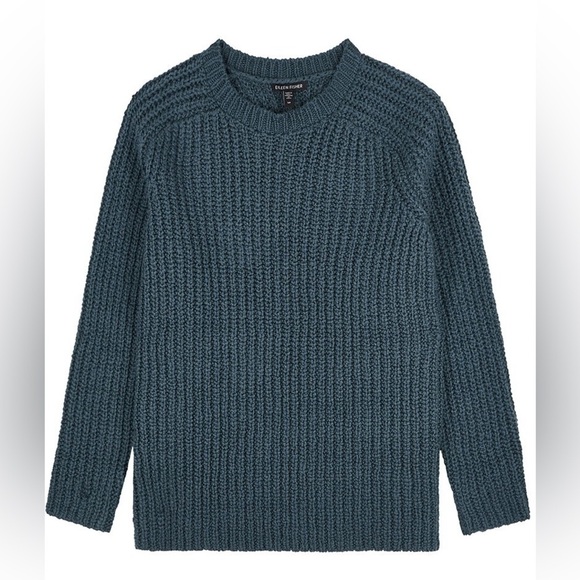 Eileen Fisher Chunky Knit Cotton Sweater Blue Ribbed Crew Neck Raglan Sleeve S P - Picture 4 of 13